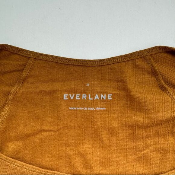 Everlane Ribbed Square Neck Short Sleeve Rust Size X-Small NWOT - Picture 3 of 6